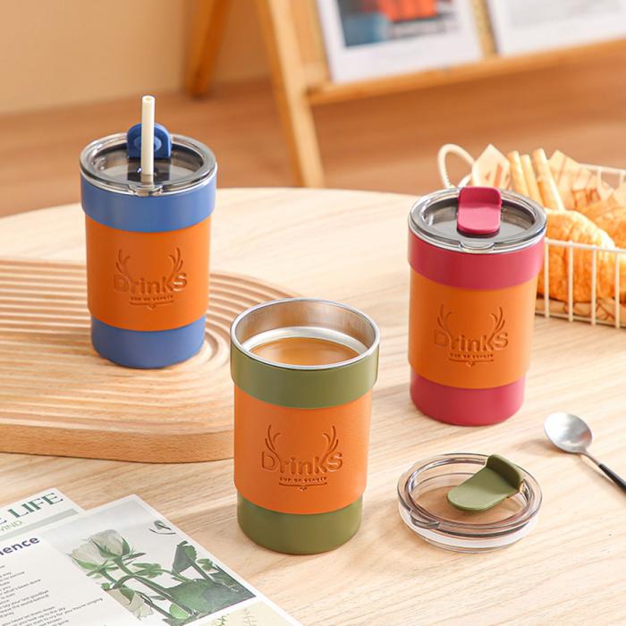 皮套防燙帶蓋咖啡杯(塑料內膽)450ml