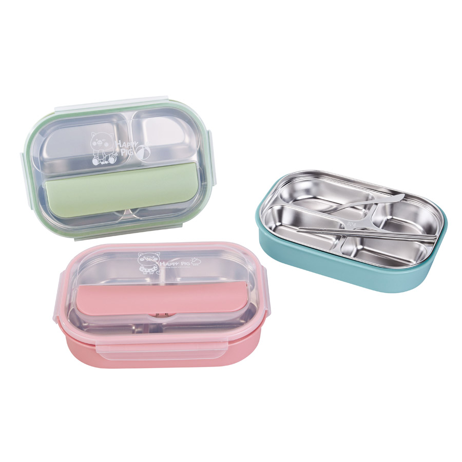 R-8846 美時(shí)不銹鋼套裝飯盒（4格）材質(zhì)：PP+304不銹鋼 產(chǎn)品尺寸：（cm）長(cháng)25.5x寬18.2x高6.jpg